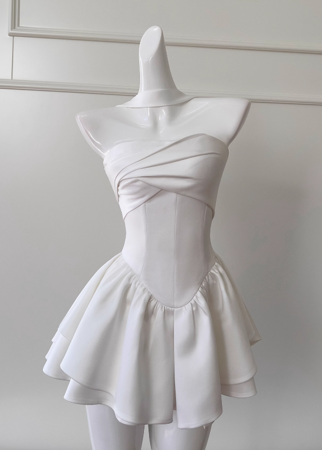 Fairytale White Strapless Short Classy Prom Dress For Party&Birthday Elegant Classy Evening Dress Main image
