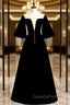 Fancy Black Velvet Horn Sleeve Illusion Evening Prom Dress