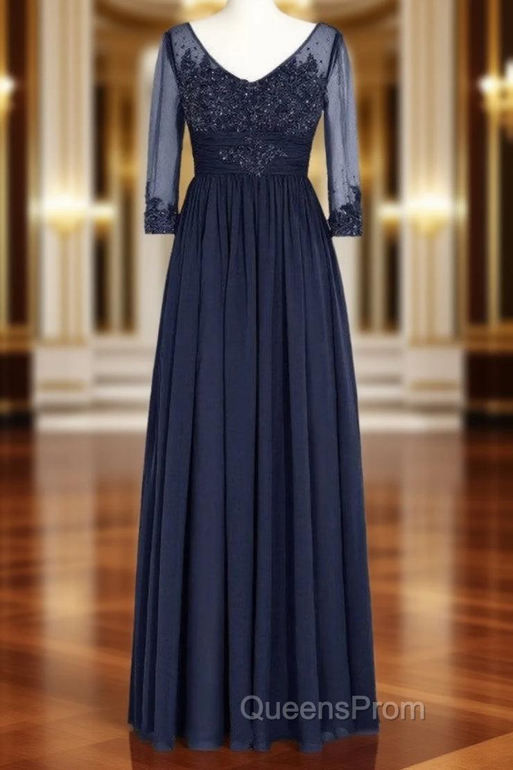 Fancy V-Neck Half Sleeves Appliques Long Mother of the Bride Dress Main image