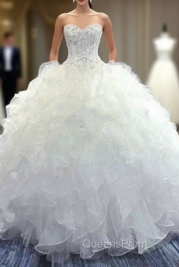 Fancy White/Ivory Strapless Organza Beading Wedding Dress Bridal Gown Main image