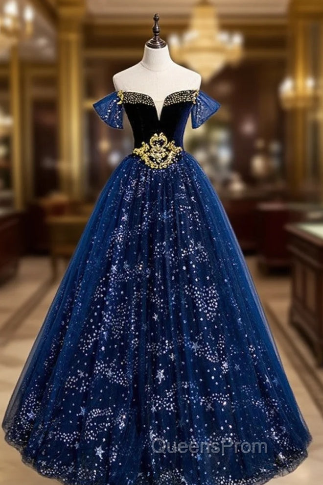 Fantasy Blue Ballgown Tulle Evening Prom Dress with Bling Main image