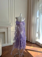 Fantasy Purple Mermaid Ruffled Tulle Sequined Long Classy Prom Dress