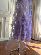Fantasy Purple Mermaid Ruffled Tulle Sequined Long Classy Prom Dress