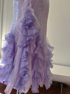 Fantasy Purple Mermaid Ruffled Tulle Sequined Long Classy Prom Dress
