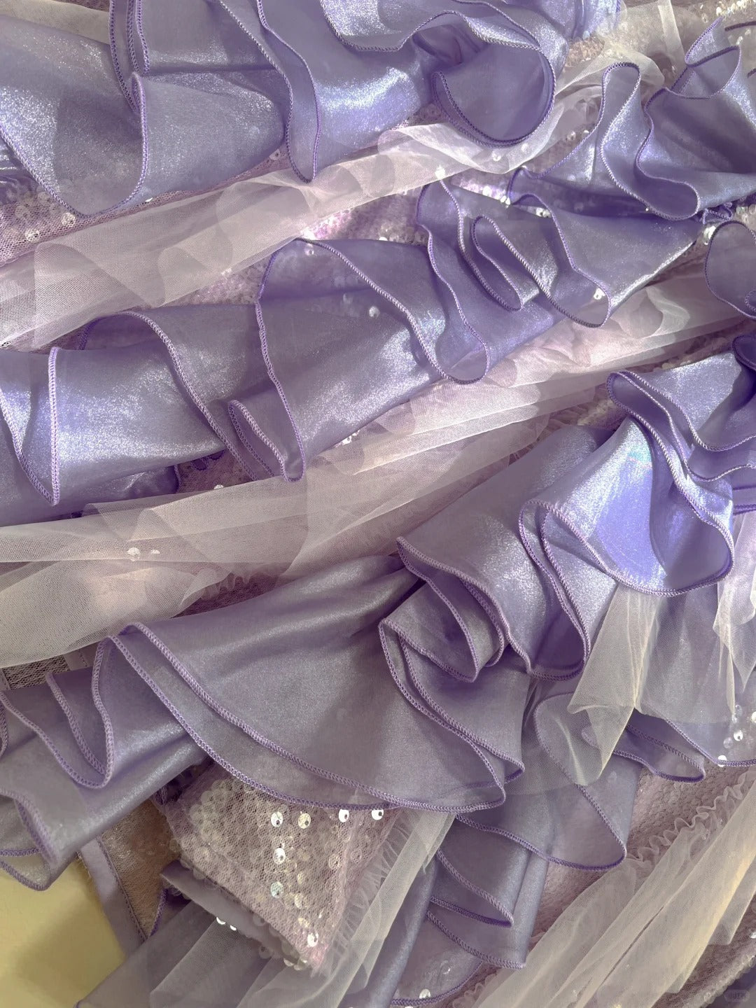 Fantasy Purple Mermaid Ruffled Tulle Sequined Long Classy Prom Dress