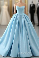 Fashion Blue Ball Gown Strapless Pleats Wedding Dress With Train