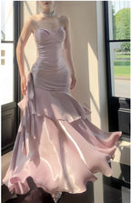 Fashion Burgundy Ruffle Long Classy Prom Dress Spaghetti Straps Dance Dress