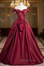 Fashion Burgundy Satin Pleats Evening Prom Dress
