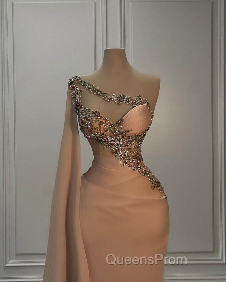 Fashion Evening Dress For Women One Shoulder Sleeveless Gown Appliques Evening Prom Party Dress