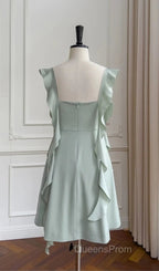 Fashion Green A Line Homecoming Dress Satin Mini Evening Prom Dress
