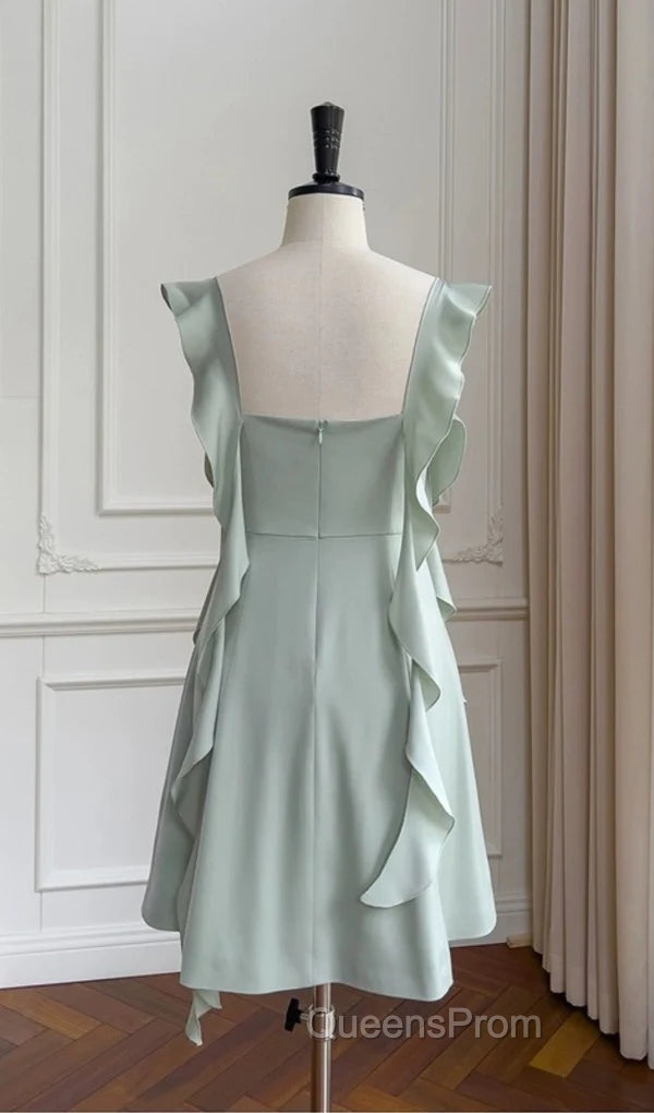 Fashion Green A Line Homecoming Dress Satin Mini Evening Prom Dress