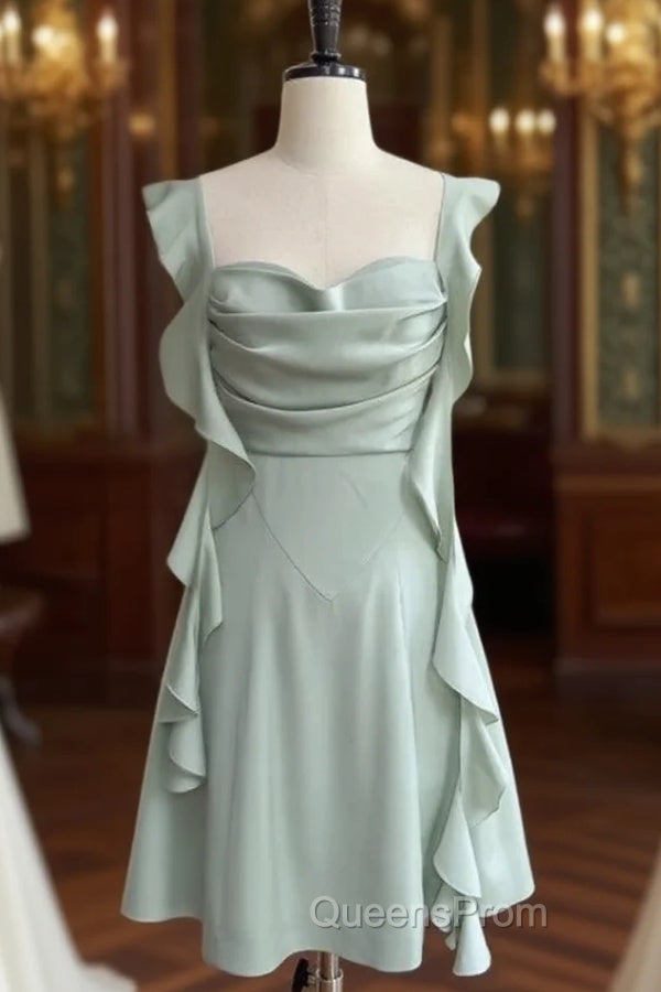 Fashion Green A Line Homecoming Dress Satin Mini Evening Prom Dress