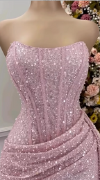 Fashion Pink Strapless Bodycon Short Classy Prom Dress Glitter Sequin Homecoming Dress