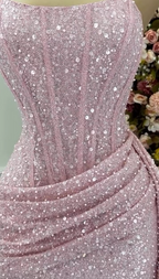Fashion Pink Strapless Bodycon Short Classy Prom Dress Glitter Sequin Homecoming Dress