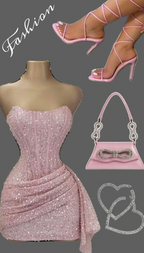 Fashion Pink Strapless Bodycon Short Classy Prom Dress Glitter Sequin Homecoming Dress