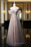 Fashion Pink Tulle Sequins Off the Shoulder Evening Prom Dress