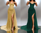 Elegant Strapless Shiny Beaded Sequin Long Classy Prom Dress Classy Evening Dress With Slit