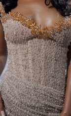 Elegant Strapless Shiny Beaded Sequin Long Classy Prom Dress Classy Evening Dress With Slit