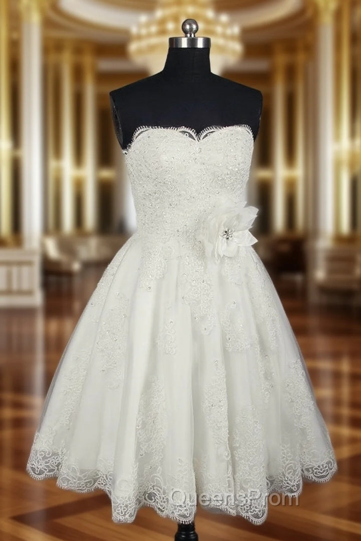 Fashion Short Wedding Dress Knee Length Lace Ivory Simple Vintage Wedding Gown Main image