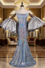 Fashion Silver Mermaid Sequins Strapless Evening Prom Dress