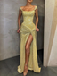 Yellow Shiny Sequins Long Fashion Sleeveless Slit Sexy Ball Gown Classy Evening Dress