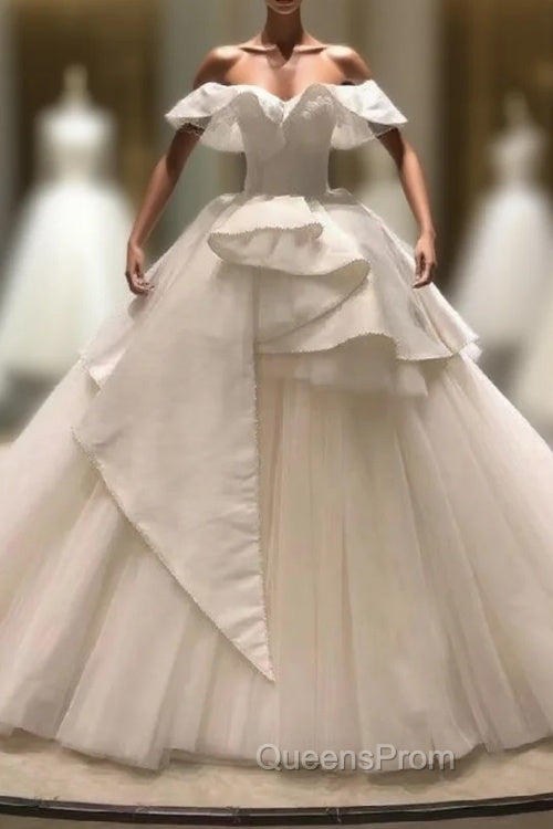 Fashion White Tulle Satin Off the Shoulder Wedding Dress Main image