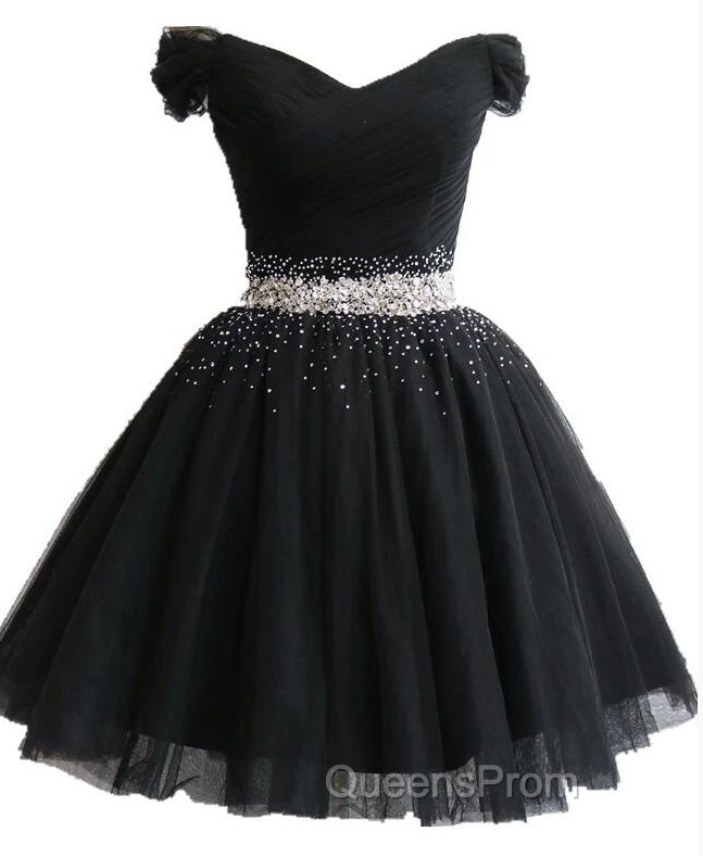 Fashionable Black Short Beaded Party Dress, Black Evening Prom Dress Secondary image