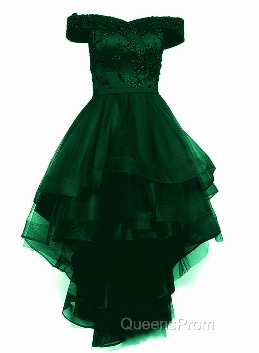 Fashionable Dark Green High Low Tulle with Lace Homecoming Dress, Green Party Dress Secondary image