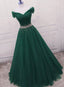 Fashionable Dark Green Long Beade Classy Dress, Green Classy Prom Dress