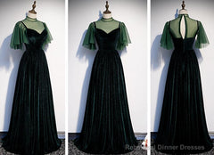 Fashionable Dark Green Velvet Long Party Gown, Green Bridesmaid Dress