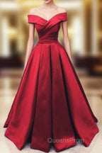 Fashionable Dark Red Satin Simple Off Shoulder Evening Prom Dress, Red Party Dress Evening Dress