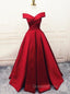 Fashionable Dark Red Satin Simple Off Shoulder Evening Prom Dress, Red Party Dress Evening Dress