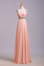 Best Selling Prom Dresses, A Line V Neck Floor Length Chiffon Zipper Back