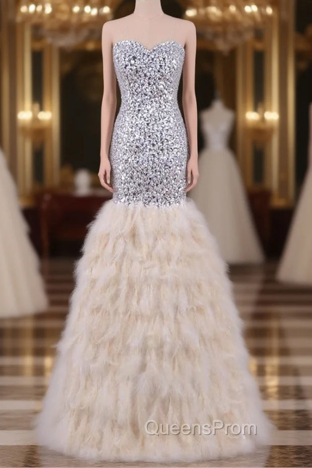 Feather Mermaid Evening Dress Crystals Bling Evening Prom Party Dress Main image