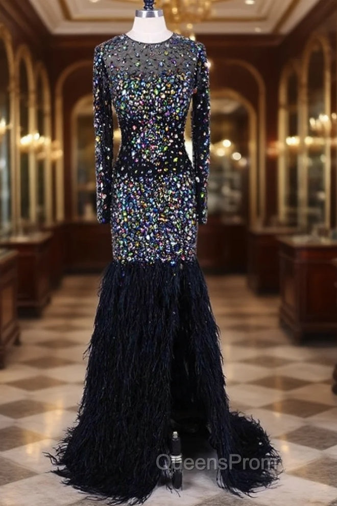 Feathers Bling Bling Mermaid Evening Prom Long Dress For Weddings Evening Gowns Main image