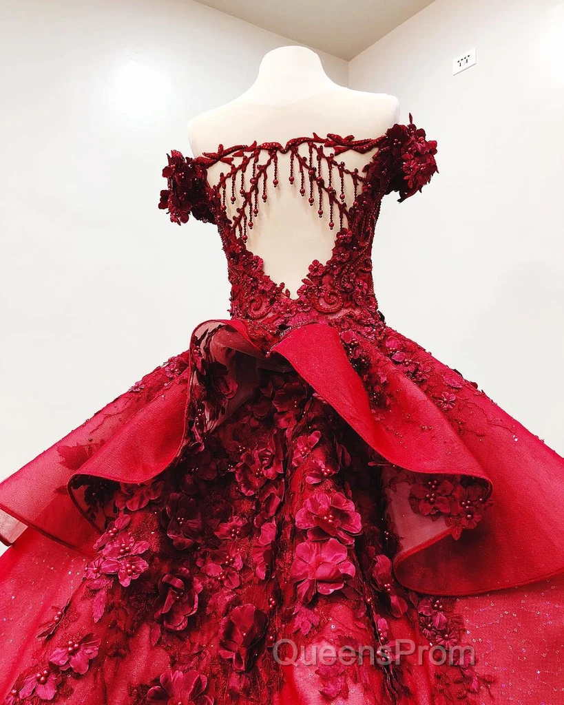 Ball Gown Off the Shoulder Evening Prom Dress with Beading, Puffy Long Quinceanera Dress Secondary image