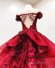 Ball Gown Off the Shoulder Evening Prom Dress with Beading, Puffy Long Quinceanera Dress