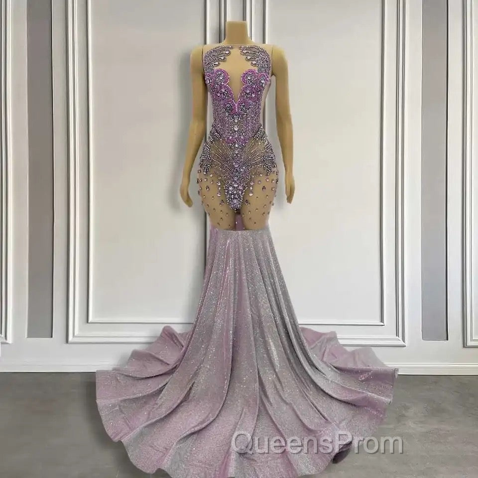 Purple Mermaid Evening Prom Dress Sleeveless with Long Beadings Secondary image