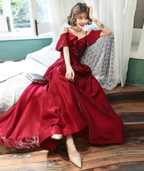 Burgundy satin prom dress simple evening dress