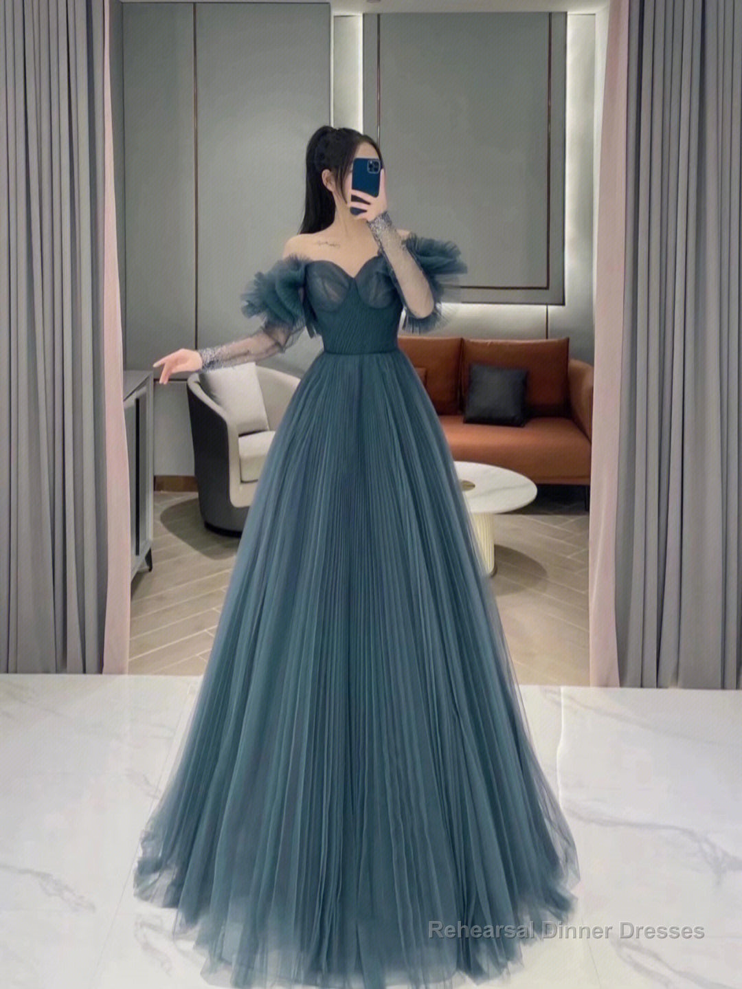 Cute Tulle Long Prom Dress A Line Evening Dress Main image