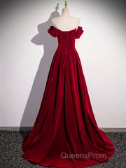 Burgundy Velvet Long Evening Prom Dress, Off the Shoulder Evening Party Dress