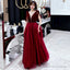 Burgundy velvet tulle long prom dress party dress