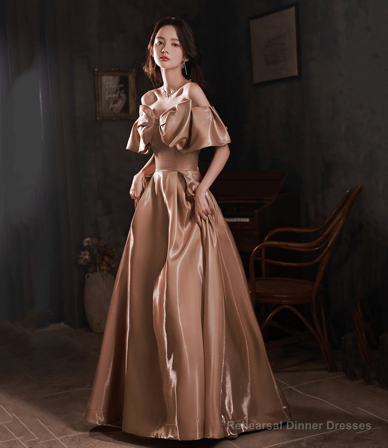 Lovely Bow Satin Long Ball Gown Formal Dress Main image