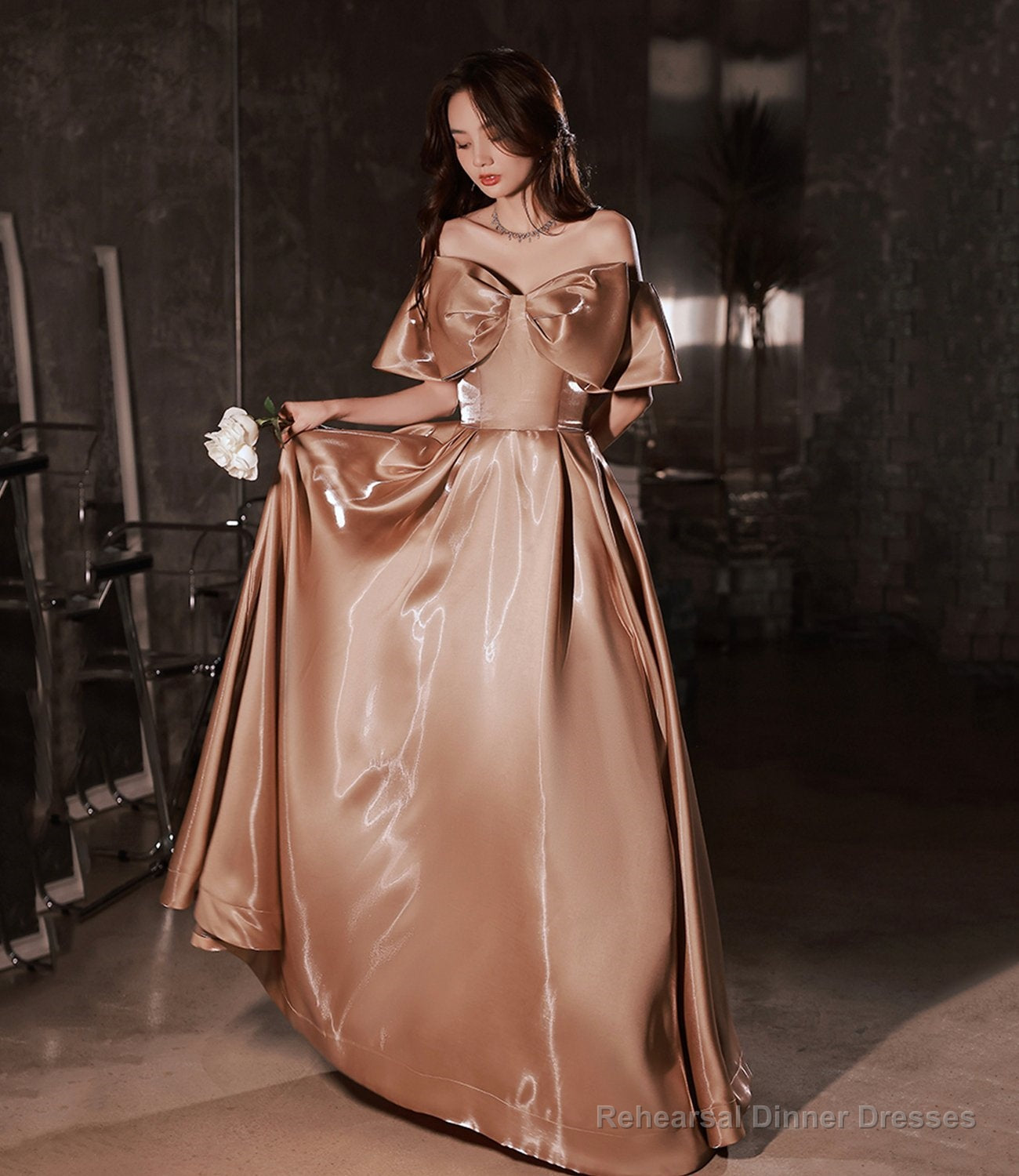 Lovely Bow Satin Long Ball Gown Formal Dress Secondary image