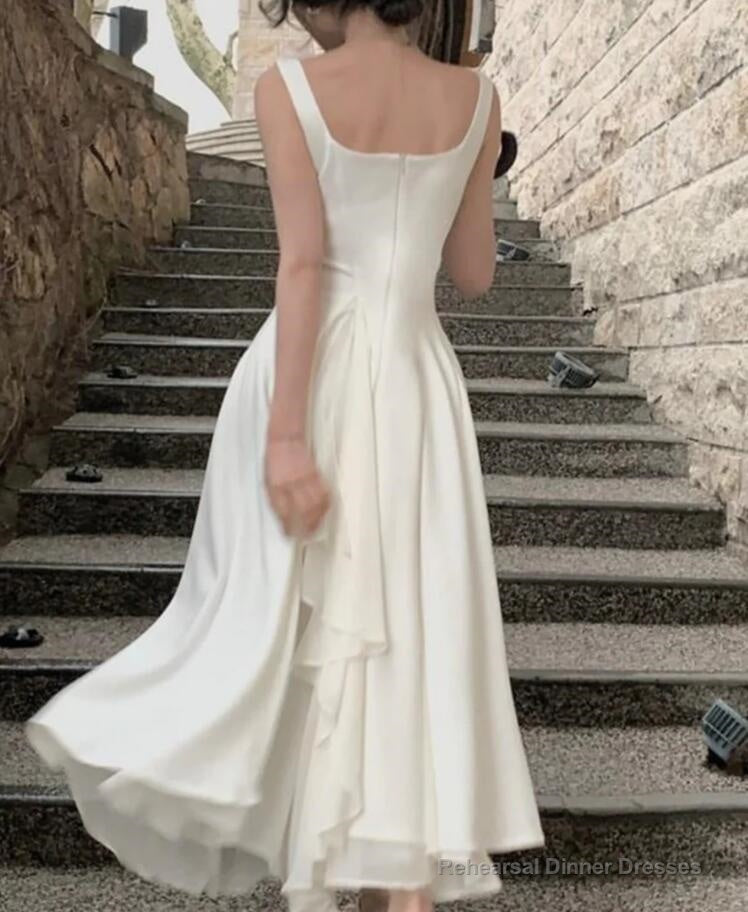 A Line Straps Ivory Prom Dresses