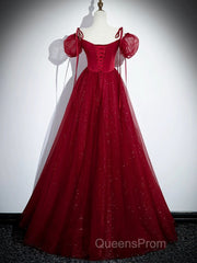Burgundy Satin Tulle Floor Length Evening Prom Party Dress