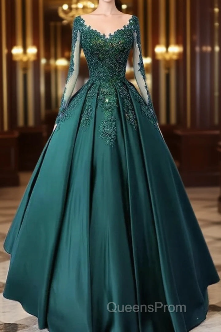 Vintage Emerald Green Long Sleeve Lace Evening Prom Dress Plus Size 15 Junior Evening Prom Dress Main image