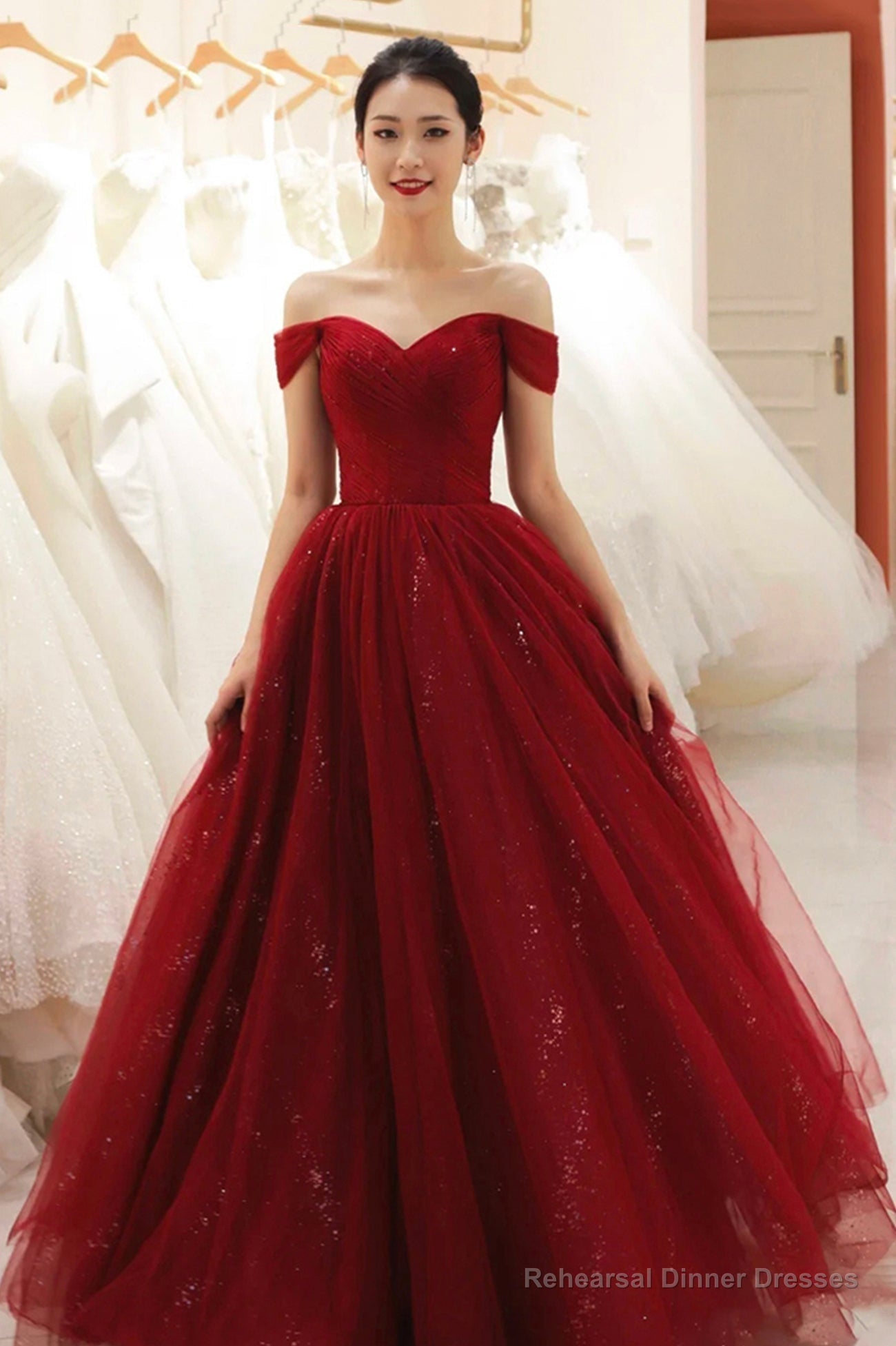 Burgundy Tulle Long Prom Dress A Line Evening Dress Secondary image