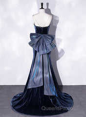 Evening Prom Dress,spaghetti Strap Evening Prom Dress, Blue Evening Dress Velvet Party Dress