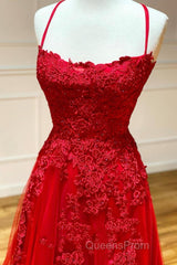 Red Long Evening Prom Dress Chic & Modern Lace Applique Straps Formal Dress